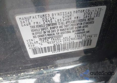 2014 Nissan Sentra Sv z USA, uszkodzony, nr VIN 3N1AB7AP9EY222507